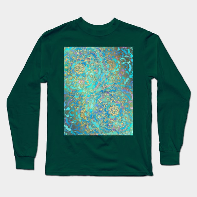 Sapphire & Jade Stained Glass Mandalas Long Sleeve T-Shirt by micklyn